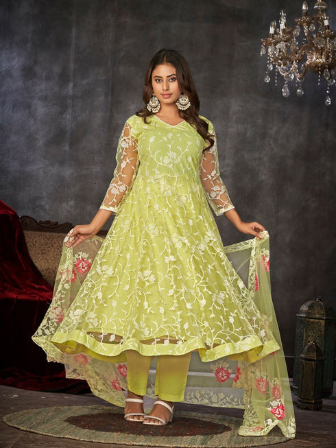 Yellow Net Anarkali Suit 199176 Closure View