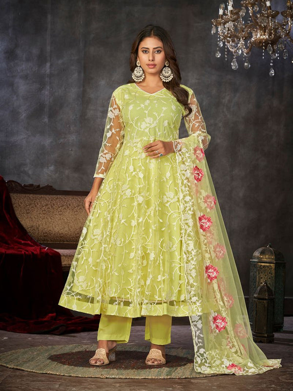 Yellow Net Anarkali Suit 199176