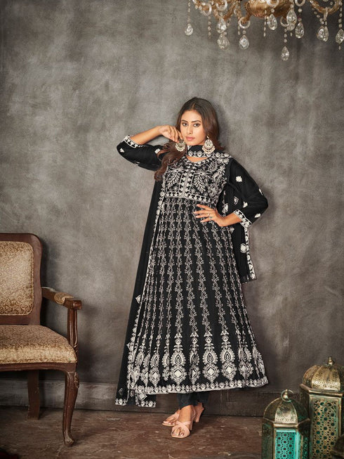 Black Net Anarkali Suit 199179
