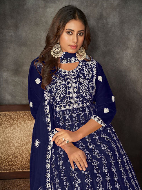 Blue Net Anarkali Suit 199180 Closure View