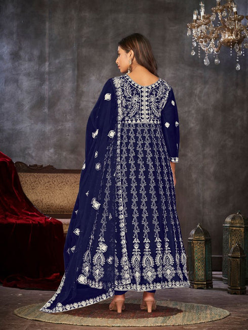 Blue Net Anarkali Suit 199180 Back View