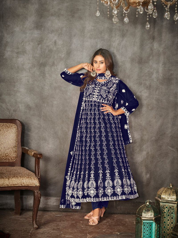Blue Net Anarkali Suit 199180