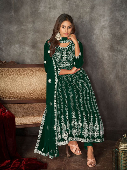 Green Net Anarkali Suit 199181 Closure View