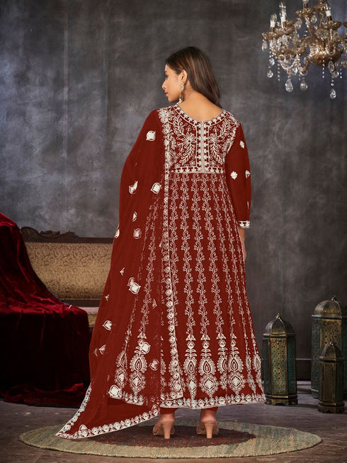 Maroon Net Anarkali Suit 199182 Back View