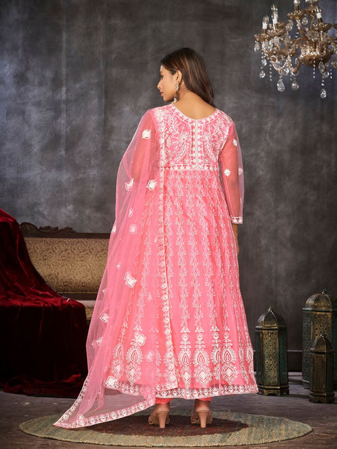 Peach Net Anarkali Suit 199184 Back View