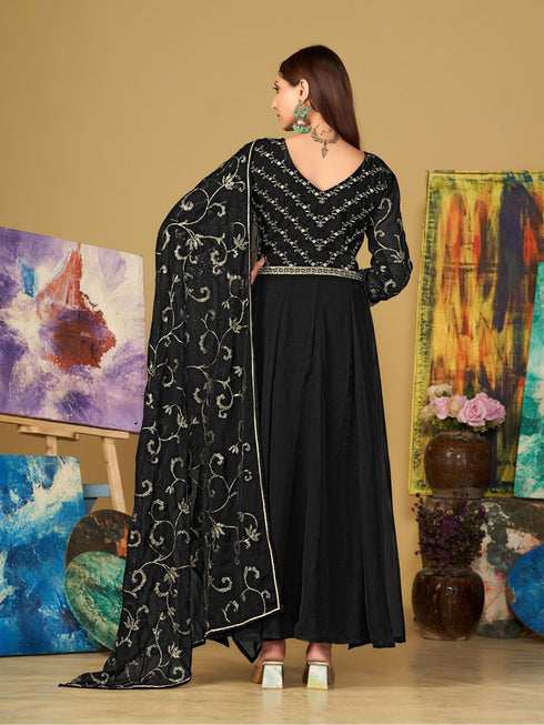 Black Georgette Anarkali Dress 199185 Back View