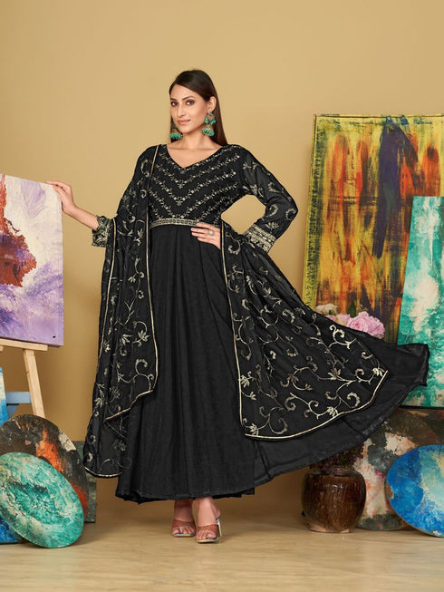 Black Georgette Anarkali Dress 199185