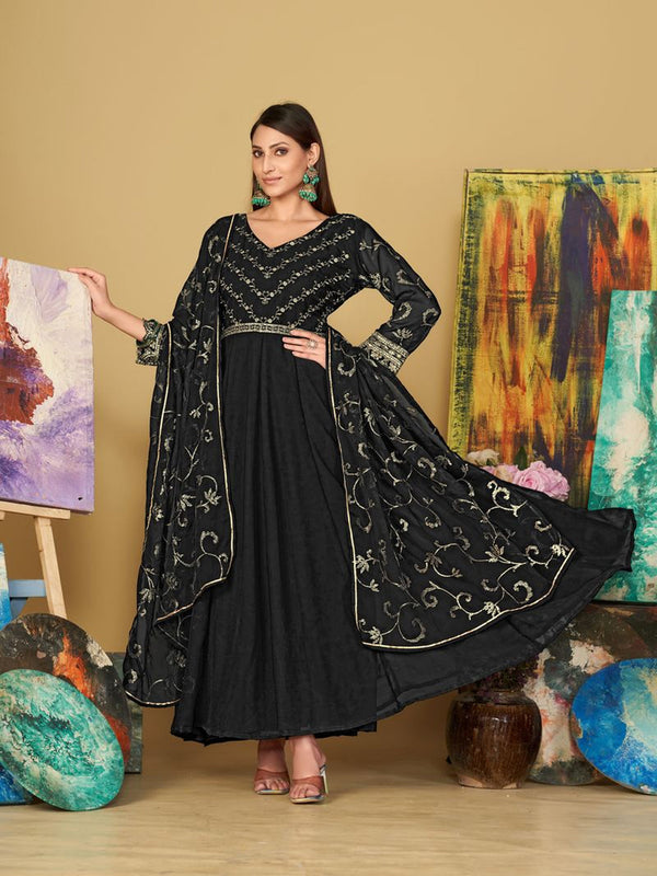 Black Georgette Anarkali Dress 199185