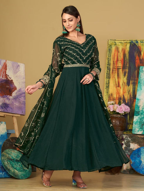 Green Georgette Anarkali Dress 199187 Closure View