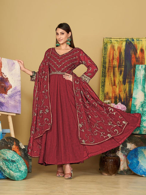 Maroon Georgette Anarkali Dress 199188 Closure View