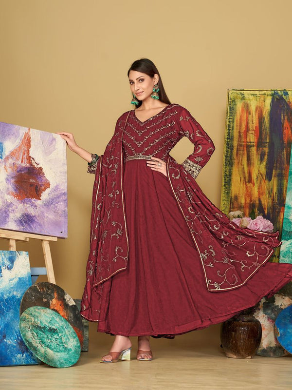 Maroon Georgette Anarkali Dress 199188