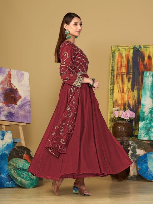 Maroon Georgette Anarkali Dress 199188 Back View