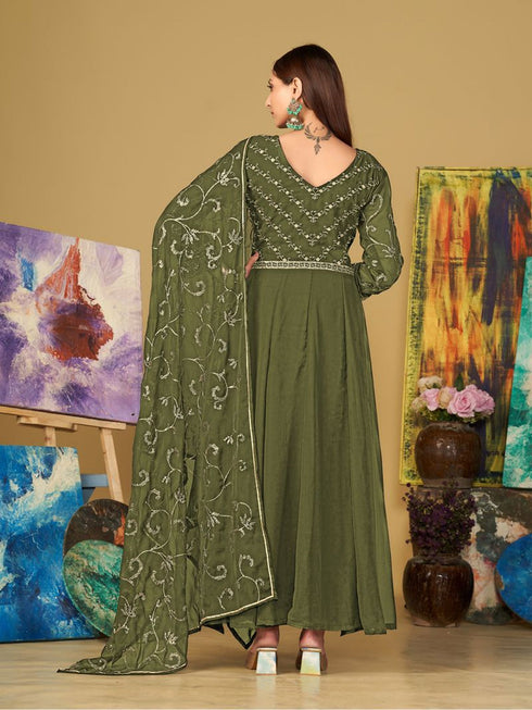 Mehndi Green Georgette Anarkali Dress 199189 Back View