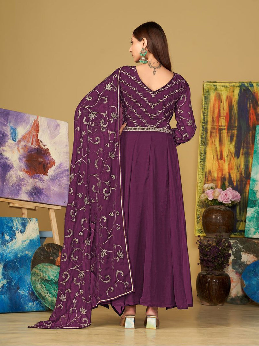 Purple Anarkali style Anarkali Faux Georgette