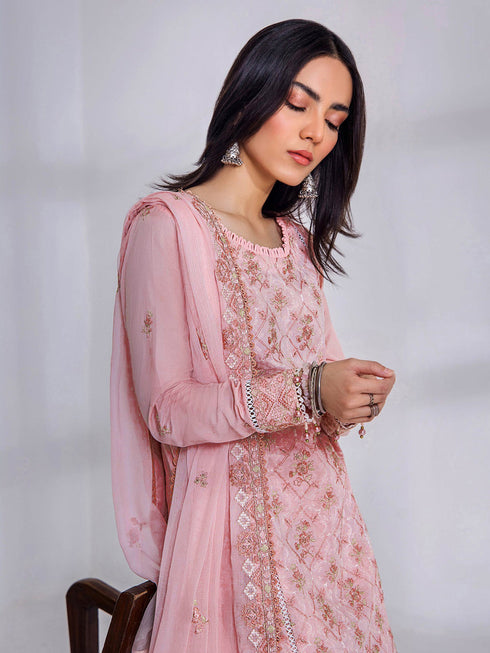 Baby Pink Heavy Cotton Pant Suit 199209 Closure View