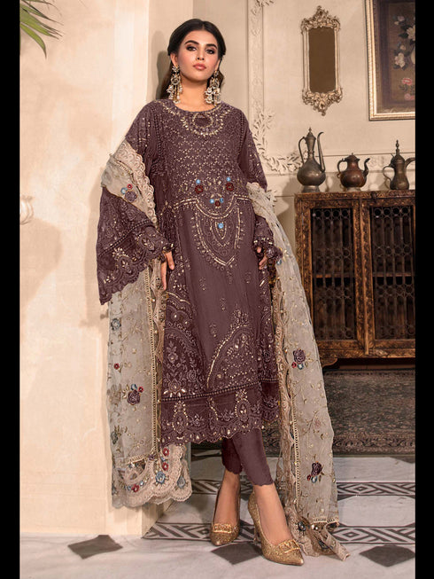 Coffee Heavy Organza Pant Suit 199212