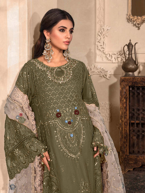 Mehndi Green Heavy Organza Pant Suit 199213 Closure View