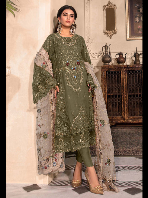 Mehndi Green Heavy Organza Pant Suit 199213