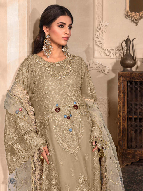 Biege Heavy Organza Pant Suit 199214 Closure View