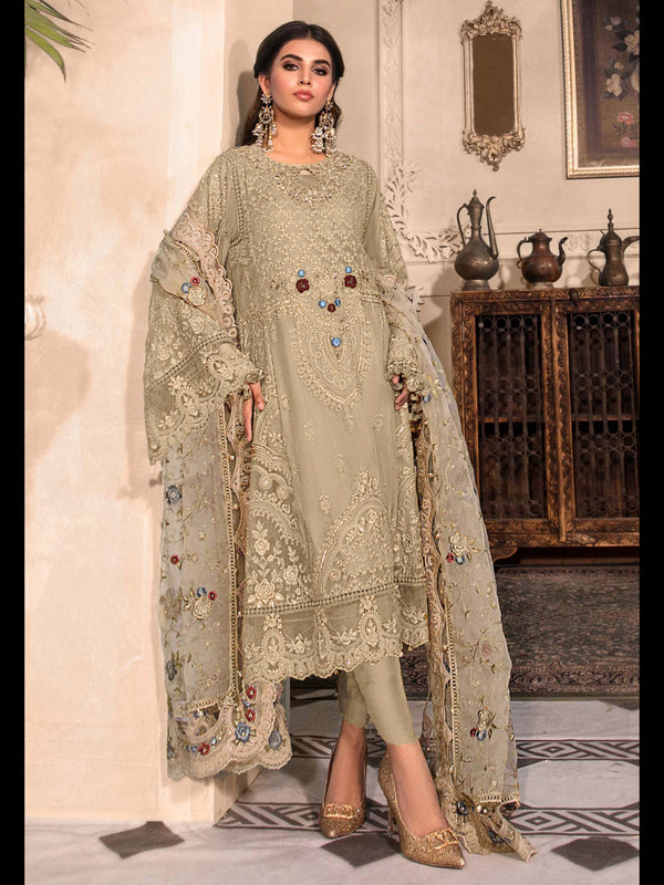 Biege Heavy Organza Pant Suit 199214