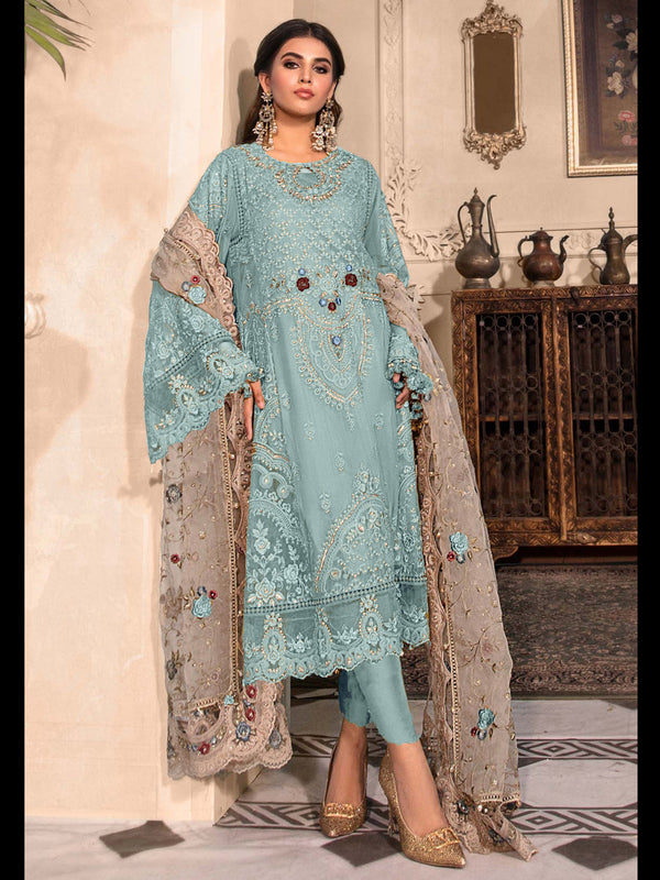 Sky Blue Heavy Organza Pant Suit 199215