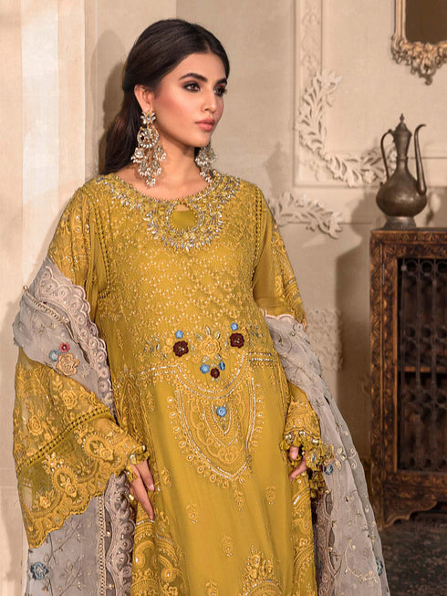 Mustard Heavy Organza Pant Suit 199216 Closure View