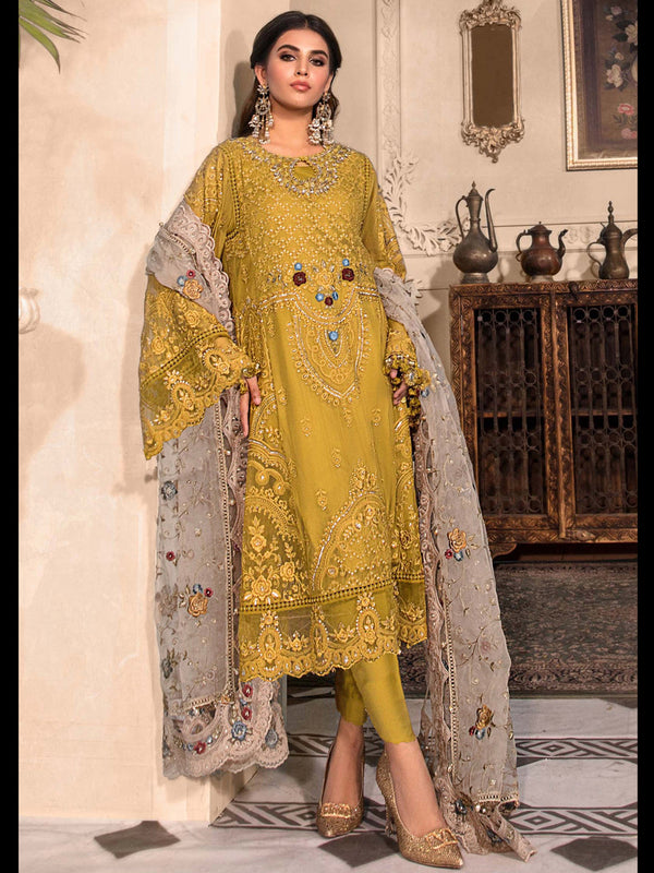 Mustard Heavy Organza Pant Suit 199216