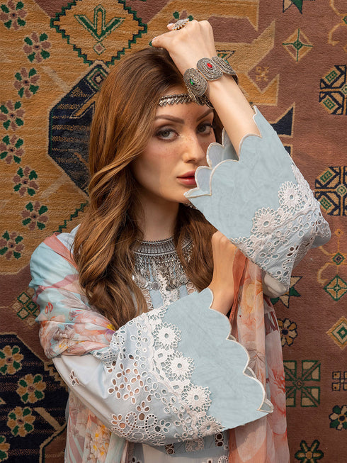 Light Blue Heavy Cotton Pant Suit 199344 Closure View