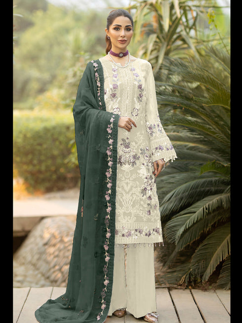 Off White Georgette Pant Suit 199348