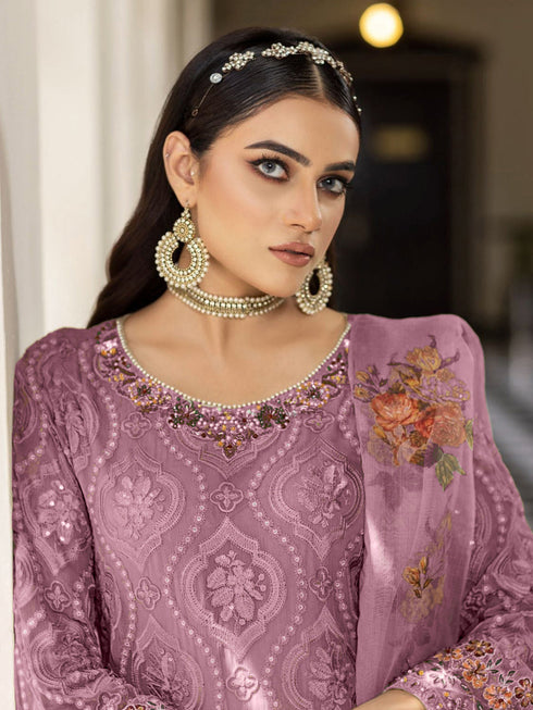 Mauve Georgette Pant Suit 199351 Back View