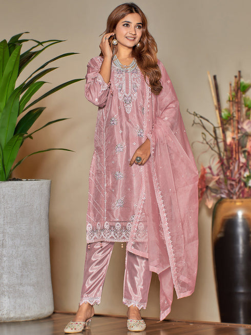 Pink Heavy Organza Pant Suit 199356 Closure View