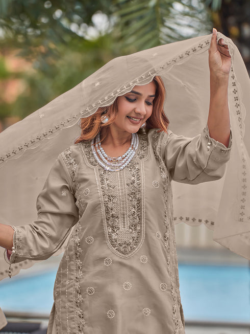 Brown Heavy Organza Pant Suit 199358 Back View