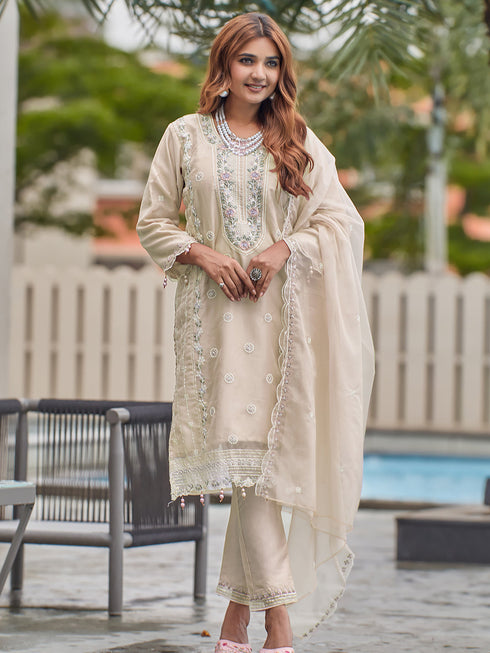 Cream Heavy Organza Pant Suit 199359