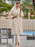Cream Heavy Organza Pant Suit 199359 Closure View