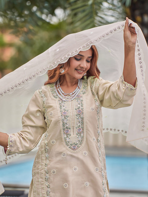 Cream Heavy Organza Pant Suit 199359 Back View