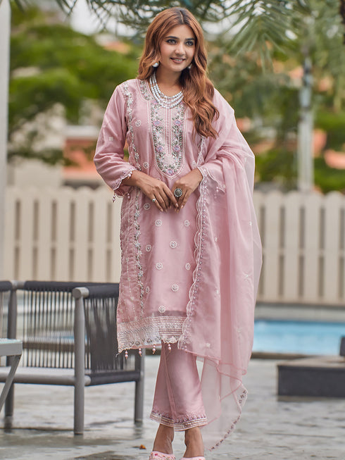 Pink Heavy Organza Pant Suit 199361