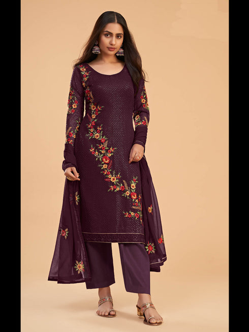Wine Georgette Pant Suit 199465