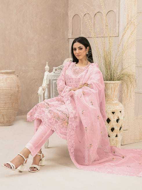 Light Pink Heavy Organza Pant Suit 199571 Back View