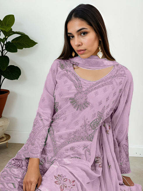 Lavender Georgette Pant Suit 199579 Closure View