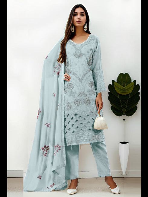 Sky Blue Georgette Pant Suit 199580