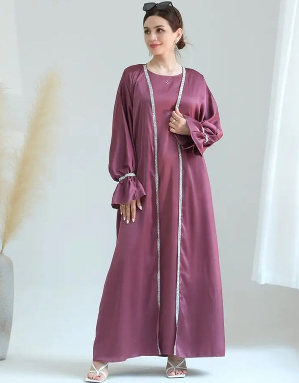 Elegant Ramadan Jalabiya Set: Open Kimono Abaya for Muslim Women's Clothing during the Holy Month