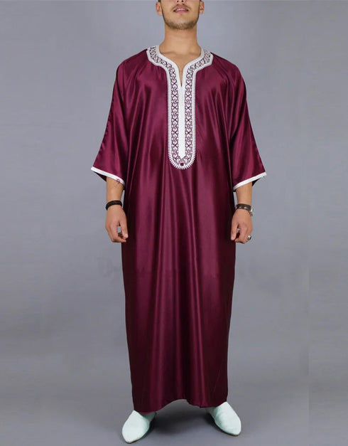 Arabic-Inspired Moroccan Kaftan: Casual Elegance in a Long Striped Dress for Muslim Men
