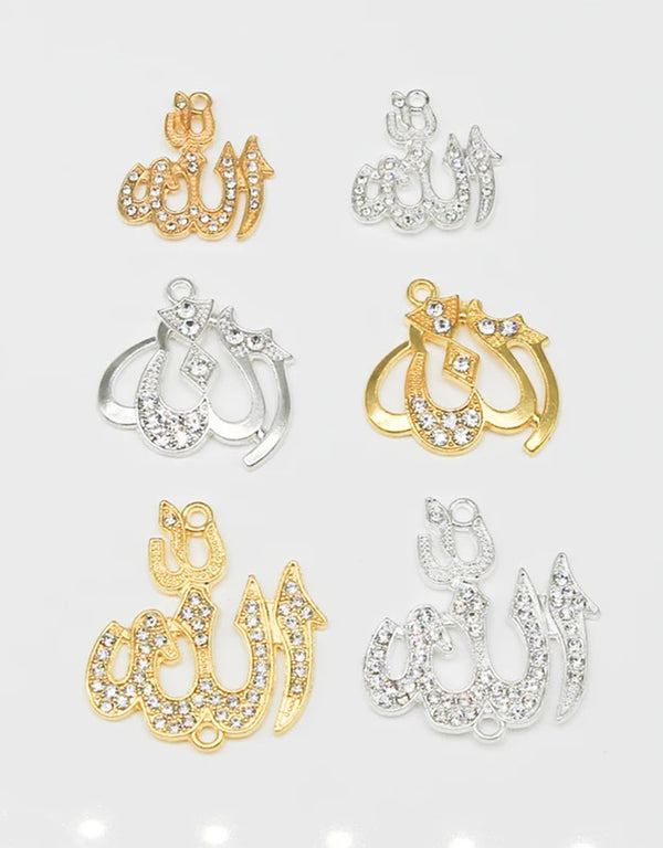 Crafting Spiritual Glamour: 6-Piece Wholesale Set Featuring Rhinestone-Adorned Allah Pendants for DIY Islamic Jewelry Making
