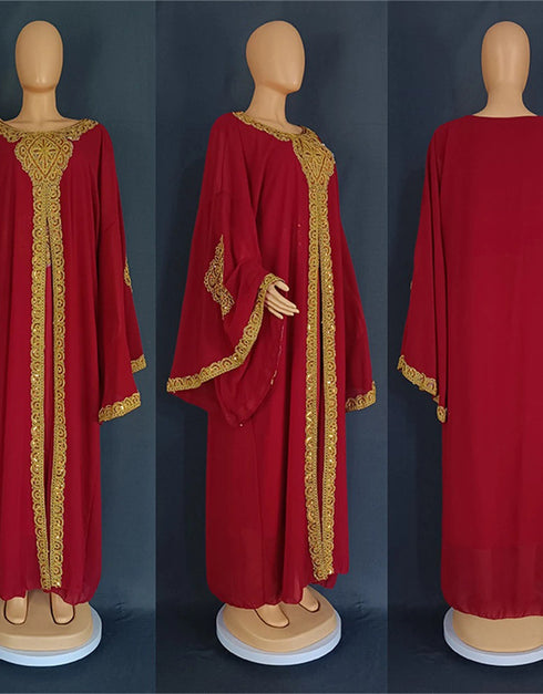 Shimmering Elegance: Embroidered Chiffon Abaya for All-Season Style