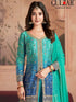 Blue Sharara style Suit Readymade Designer Salwar Suit Salwar Kameez in Jari Sequence,Mirror Embroidery With Digital Work