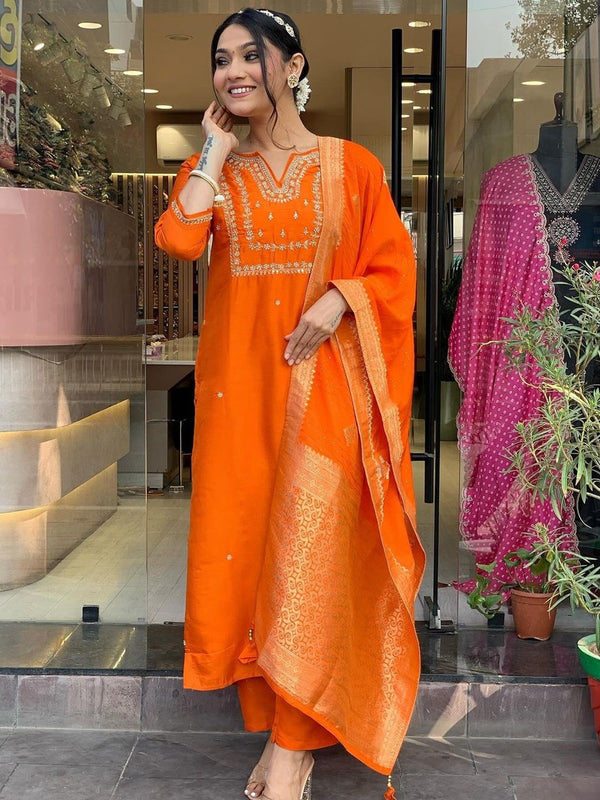 Viscose Chanderi Orange Suit Suit Pant Bottom