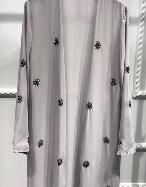 Sparkling Elegance: Diamond-Adorned Chiffon Abaya with Detachable Belt