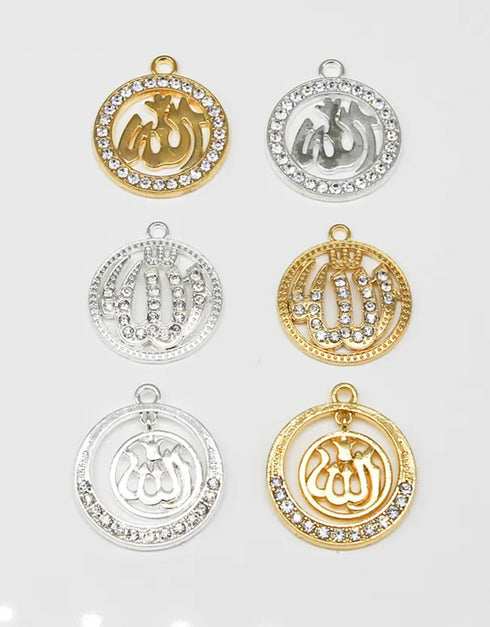 Crafting Spiritual Glamour: 6-Piece Wholesale Set Featuring Rhinestone-Adorned Allah Pendants for DIY Islamic Jewelry Making