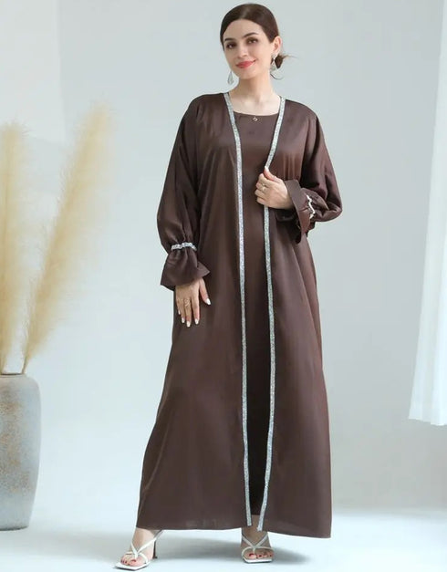 Elegant Ramadan Jalabiya Set: Open Kimono Abaya for Muslim Women's Clothing during the Holy Month