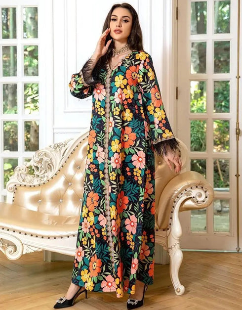 Feathery Flair: A Casual Abaya for All Seasons